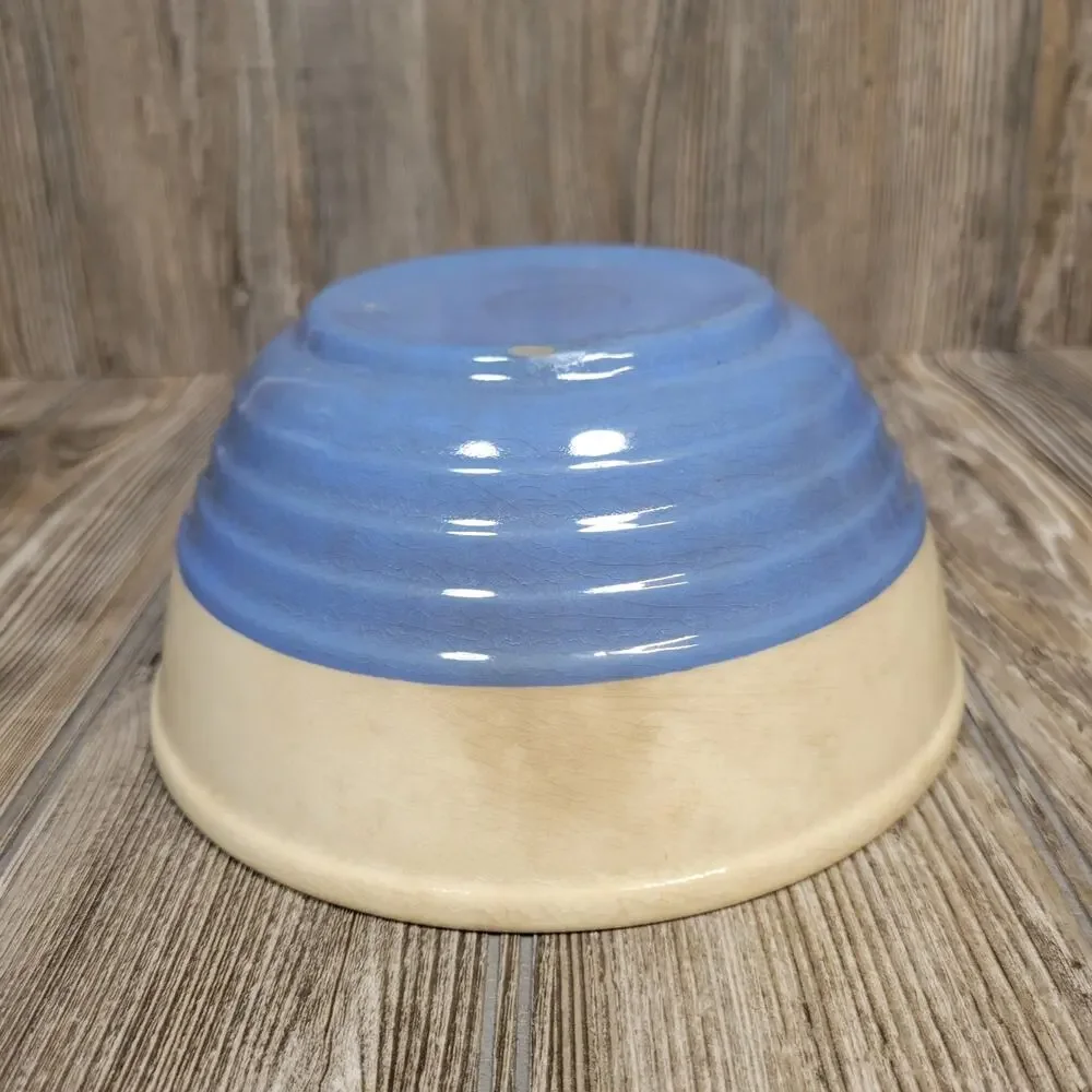 Vintage Universal Potteries Blue Cream Stoneware Ribbed Mixing Bowl Cambridge OH